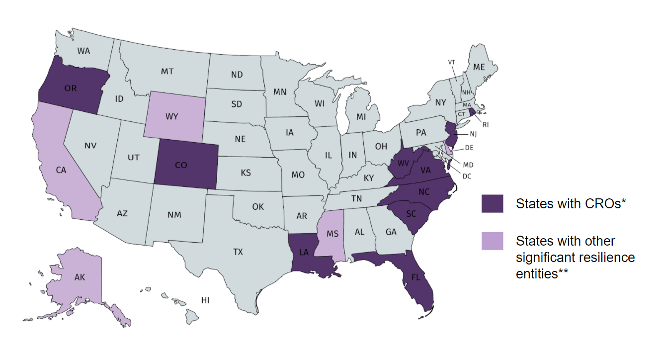 Map of state-level Chief Resilience Officers