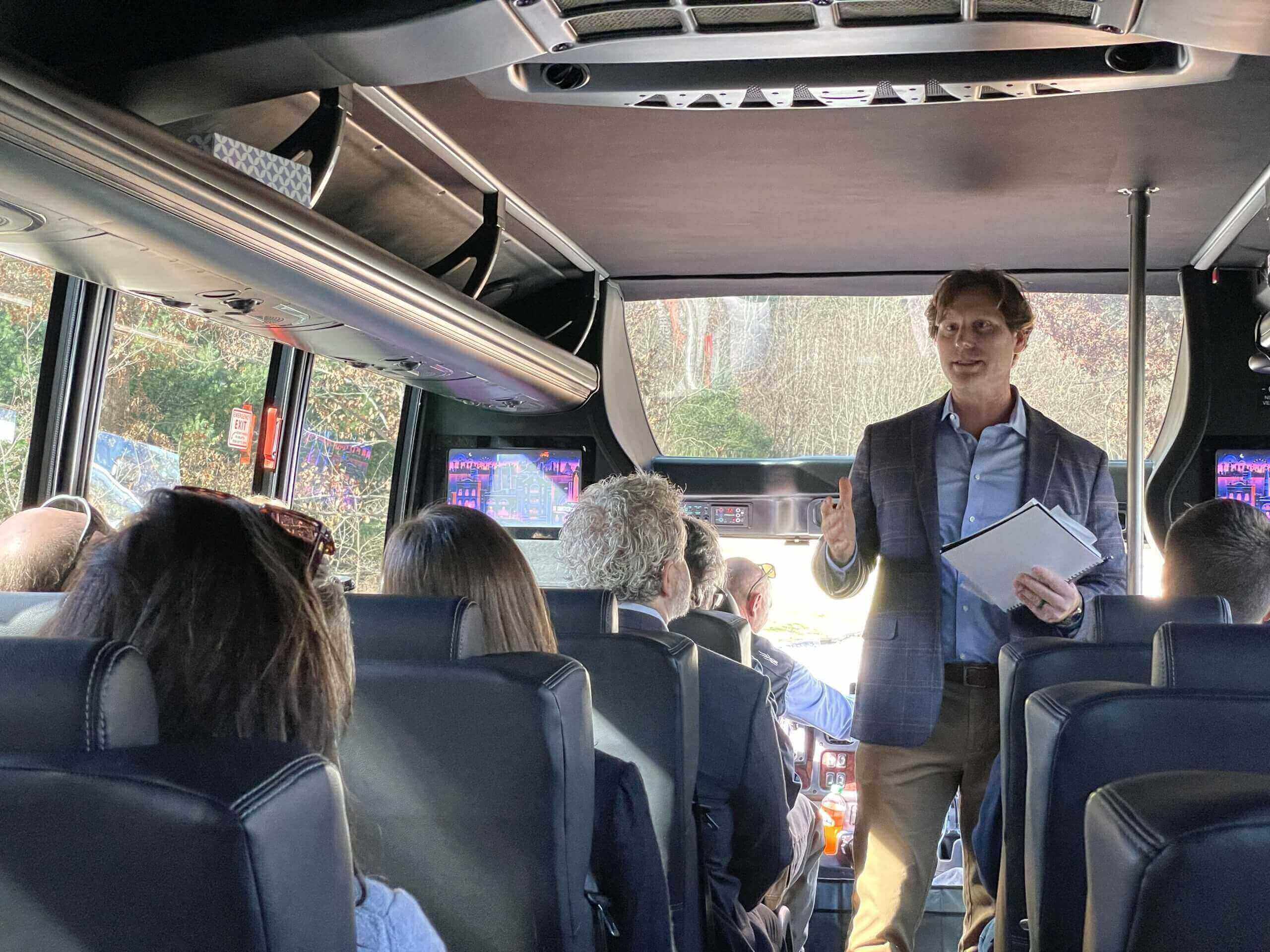 man talking in a bus